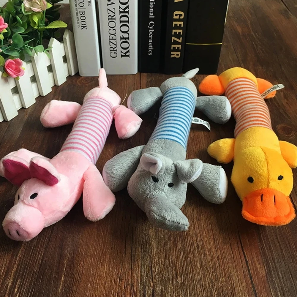 

Cute Pet Dog Cat Plush Squeak Sound Dog Toys Funny Fleece Durability Chew Molar Toy Pets Elephant Duck Pig