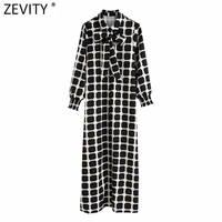 zevity new women vintage contrast color plaid print straight midi dress female bow tie casual breasted kimono vestidos ds8241