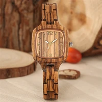 handmade square wooden arabic number display lady wristwatches quartz luminous pointers clock full bamboo women bangle present