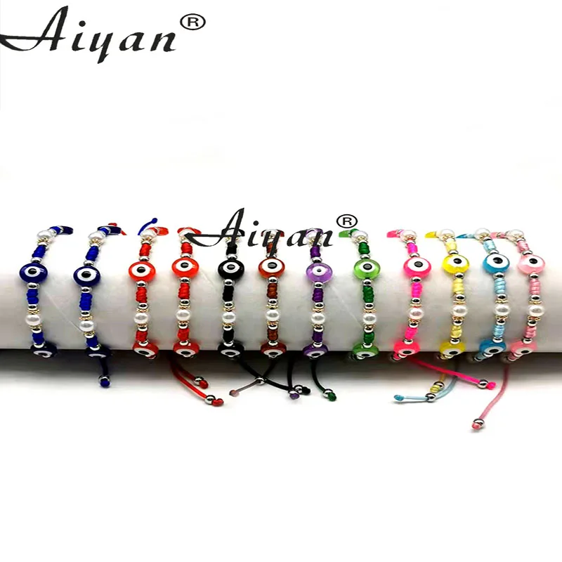 12Pieces Eyes Woven Multiple Colors Are Available With 6MM Pearl Alloy Snowflake Shaped Accessories  Bracelet  Prayer Or Protect