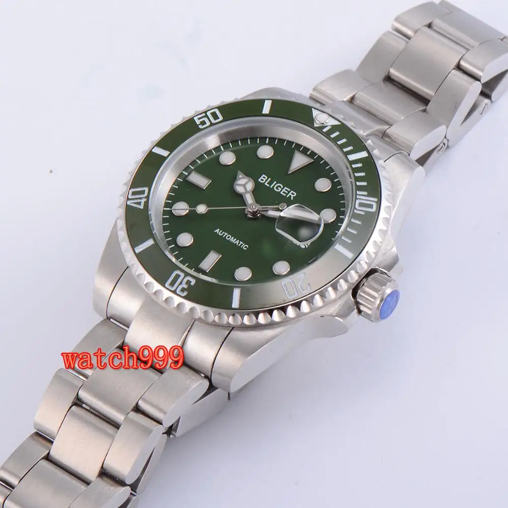 Часы Bliger мужские с зеленым циферблатом и автоматисветильник водонепроницаемые