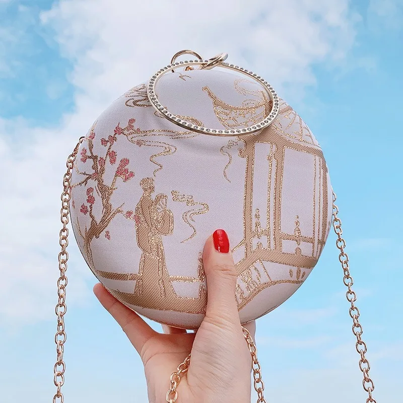 

Korean Hanbok Shoes New Embroidered Hanfu Small round Bag Artistic All-match Women's Fashion Handbag Bag Shoulder Messenger Bag