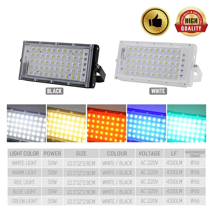 RGB Светодиодный прожектор 50 Вт 220 В переменного тока цветной водонепроницаемый IP66