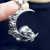 fine hand made retro domineering big moon looking up skull pendant mens and womens jewelry necklace