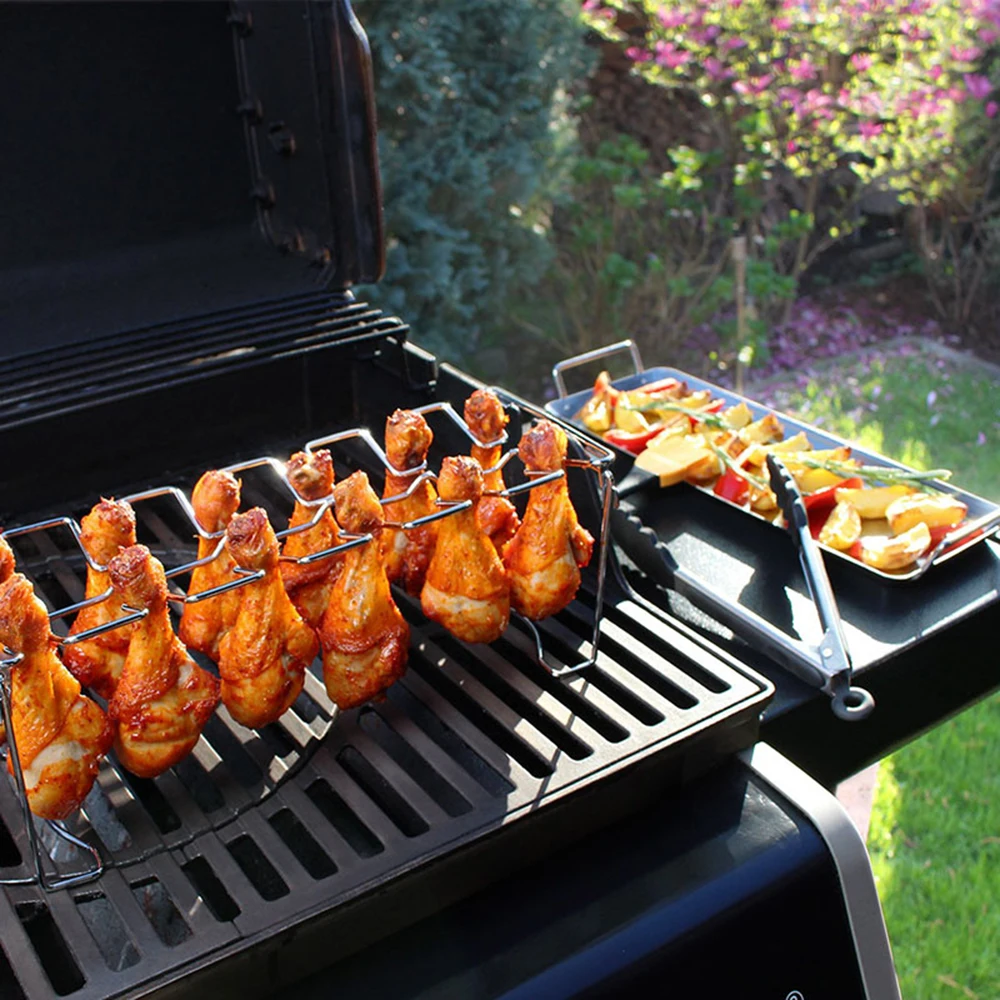 

Multi-Purpose BBQ Chicken Leg Oven Grill Rack Stainless Steel Chicken Wing Leg Rack BBQ Chicken Leg Smoker Grill Holder Rack