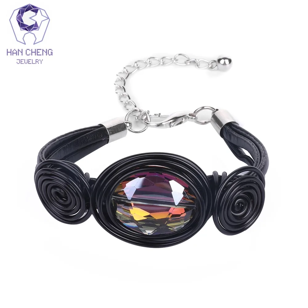 Женский кожаный браслет ручной работы HanCheng с подвесками из хрустальных бусин