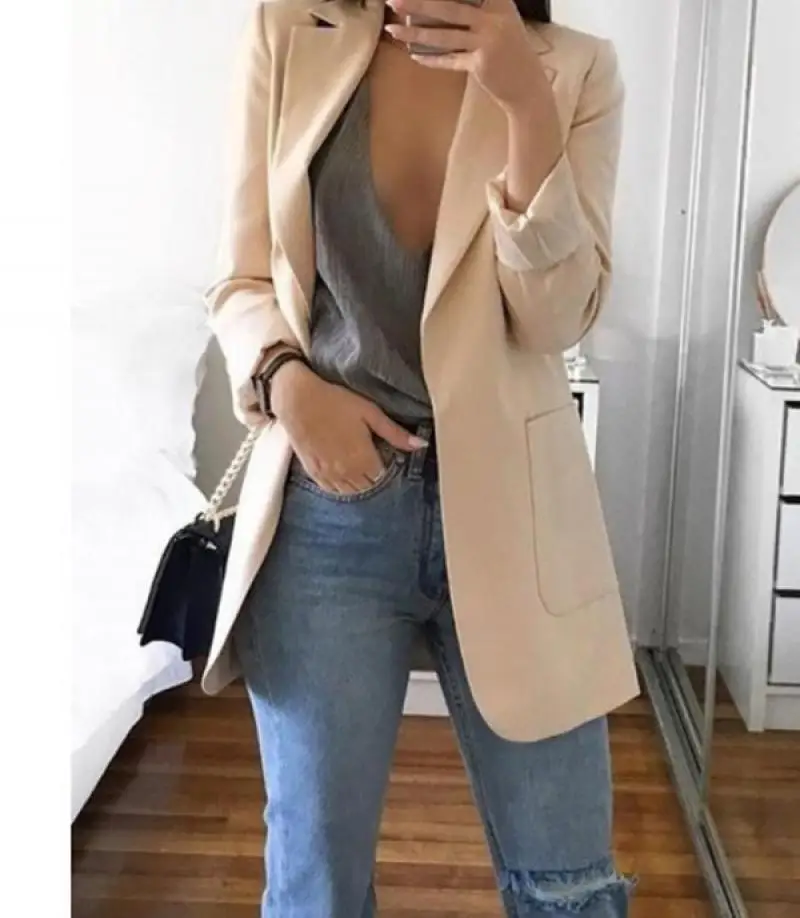 

Женская одежда, прямая деловая Женская куртка с длинным рукавом, хлопковое однотонное повседневное женское пальто, весна-осень 2022