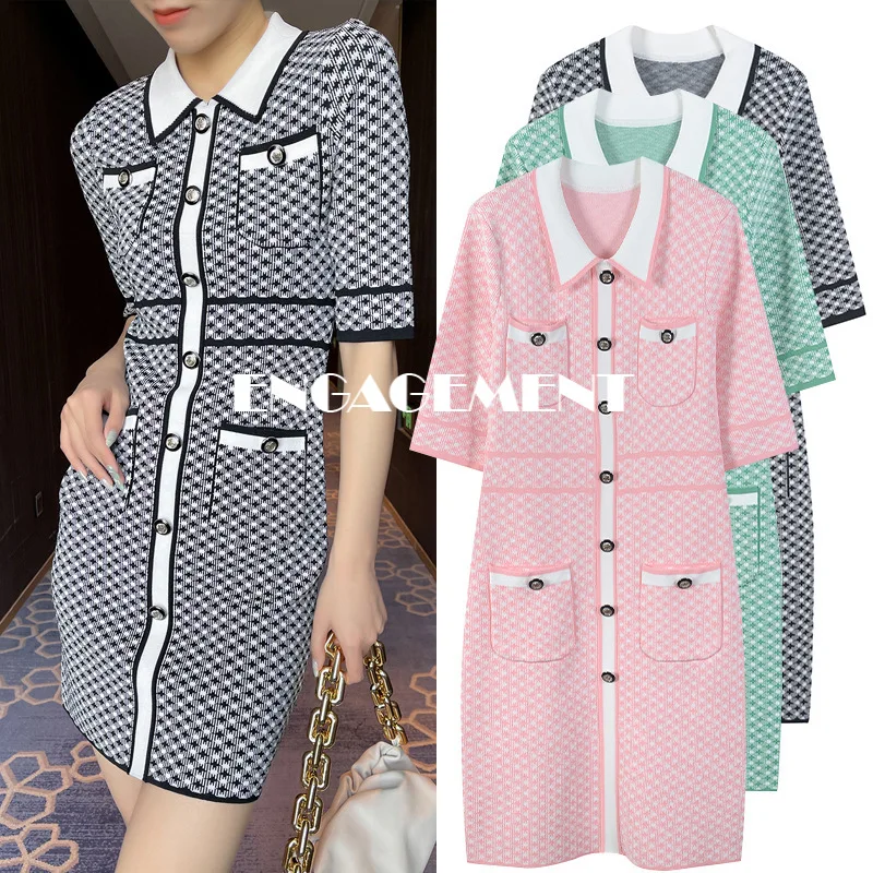 

ENGAGEMENT Sandrock Spring 2021 New Lapel Single-breasted Five-sleeve Fashion Knitted Dress Women's Clothing