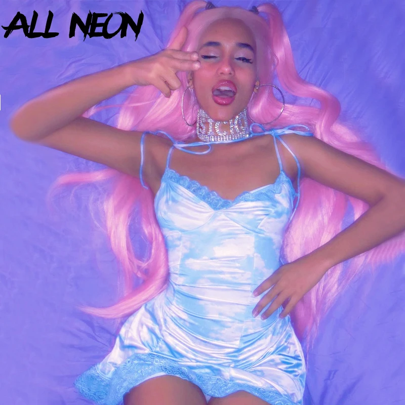 Женские винтажные Мини платья ALLNeon на бретельках бандажные с оборками Подоле и