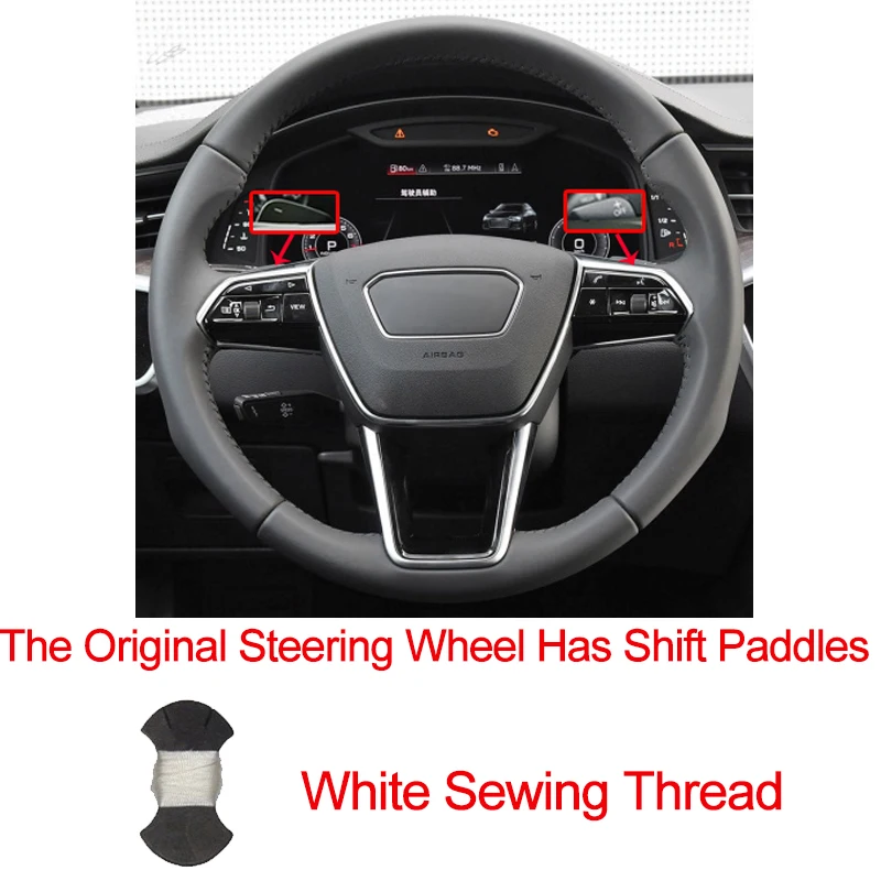 Shift paddle white Ручной пошив чехол рулевого колеса автомобиля оплетка Топ коровья кожа для Audi A6(C8) Avant Allroad- A7(K8)- S7 - Название цвета: Shift paddle white