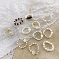 2021 vintage new elegant korean retro natural pearl shell wood beaded ring fashion party finger ring jewelry for women gift