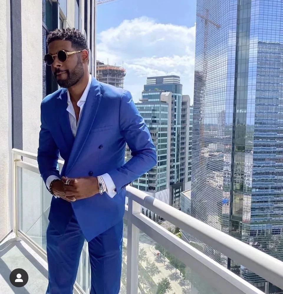 

Fashion Royal Blue Groom Tuxedos 2 Pieces Groomsmen Men Suits Wedding/Prom/Dinner Best Man Peak Lapel Blazer ( Jacket+Pants)