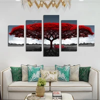 no framed 5 pieces abstract red tree canvas art painting print wall decorative posters pictures for living room hotel home decor