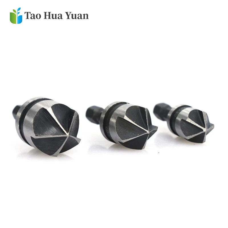 

3pcs Carbon Steel 90 Degrees Round Shank Five-Edge Chamfer 12/16/19mm Countersink Woodworking Hole Opene Punching Hand Tools Set