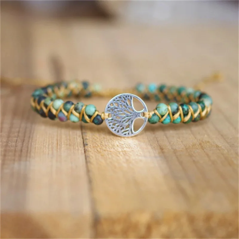 

Handmade Boho Yoga Wrap Bracelet & Bangle Tree of Life African Japser Braided Charm Bracelet Women Men Gift Wholesale