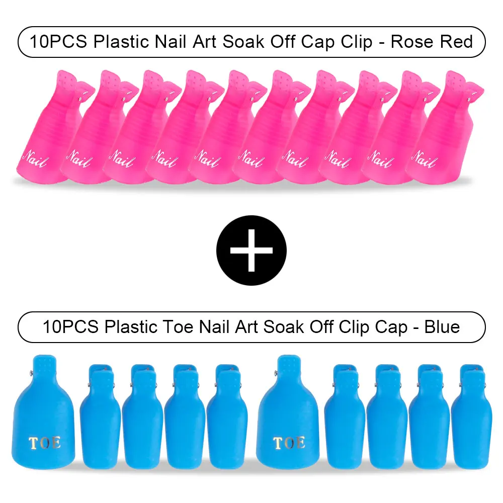 Blue Toe Rose red Hd 20 шт Пластиковый Лак для ногтей замочить от крышки зажимы УФ-гель для ногтей для удаления обертывания обезжириватель очиститель для маникюрного инструмента пальцы и пальцы ног - Цвет: Blue Toe Rose red Hd