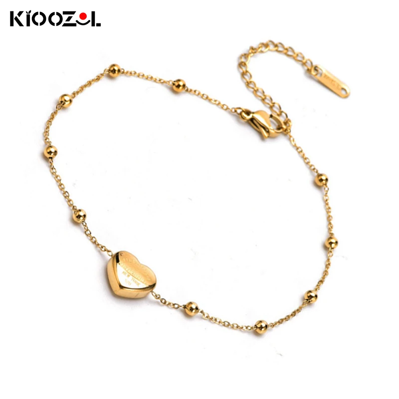 

KIOOZOL Simple Gold Heart Bead String Stainless Steel Bracelet For Women Summer Hot Jewelry 2021 Trend 143 KO2