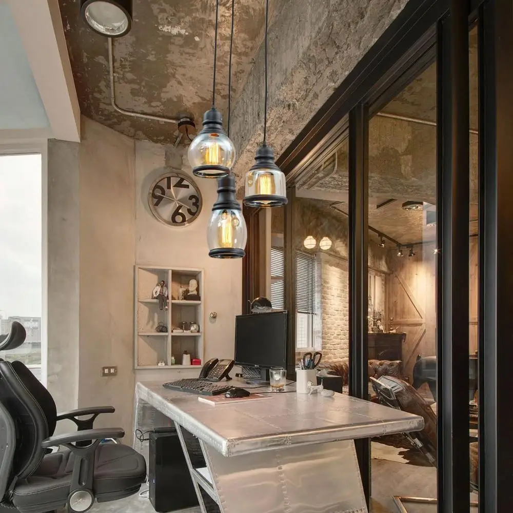 

Antique Pendant Light Black Glass Jar Shade Lamp Vintage American Style Hanging Lights For Kitchen Living Room Dining Room Bar