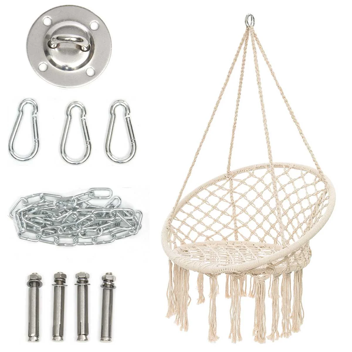 

150KG Cotton Rope Hammock Chair Handmade Knitted Indoor Outdoor Kids Swing Bed Adult Swinging Hanging Chair Hammock