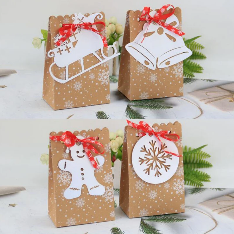Favor Gift Bags With Ribbon Guests Cookie Packaging Box Merry Christmas Party Decoration