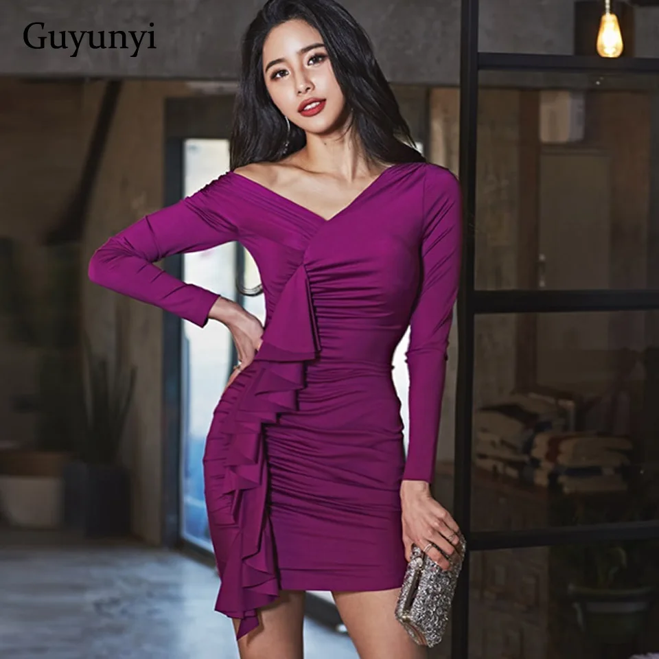 Фиолетовое сексуальное Клубное платье осень 2021 ассиметричный воротник