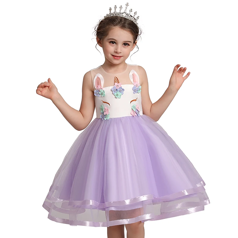 

Girls cute Unicorn Flower Tutu Dress Kids Colorful Net Yarn Dress Ball Gown Children Party Baby Girl Clothes Dress Free headband