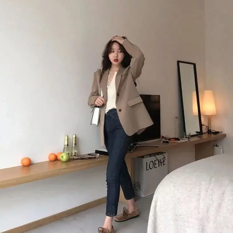 

Women 2020 Spring Casual Pockets Long Sleeve Suit Coat Female Chic Single-breasted Blazer Ladies Elegant Business Blazers Z32
