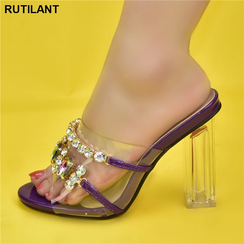 

Новейшие итальянские женские туфли Украшенные Стразы туфли с открытым носком свадебные женские прозрачные туфли на каблуке