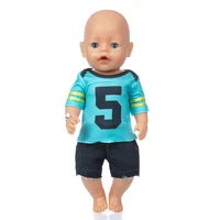 baby new born fit 17 inch 43cm doll clothes accessories no 5 blue t shirt black pants clothes for baby birthday gift