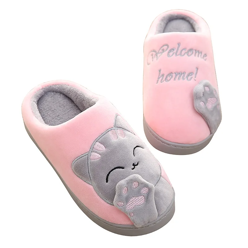 

Winter House Fur Slippers Women Warm Cotton Shoes Cute Cartoon Cat Hedgehog Indoor Bedroom Non-slip Ladies Furry Slides