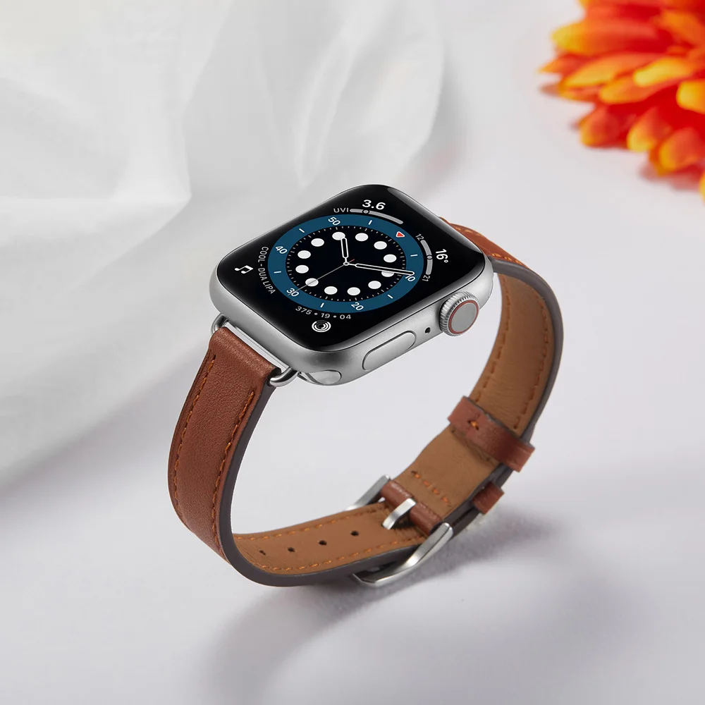 Real Leather Watchband For Apple Watch Series 6 5 4 3 Series SE Watch Strap Smartwatch Bracelet Women Wrist Band 44/40mm 38/42mm
