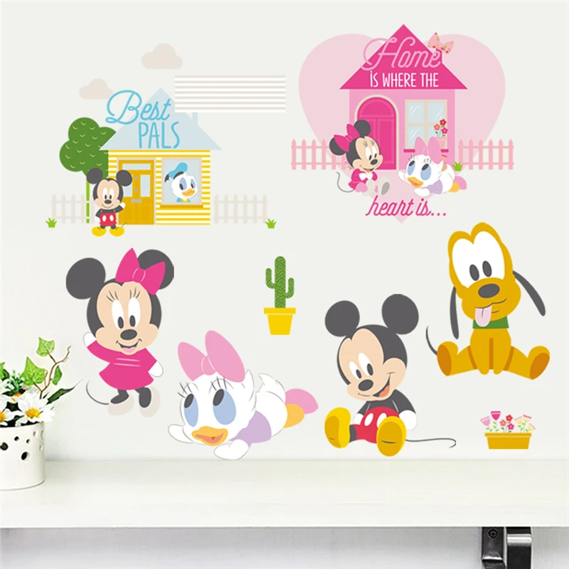 cartoon mickey minnie mouse pluto duck wall stickers for kids rooms home decor disney wall decals pvc mural art diy posters