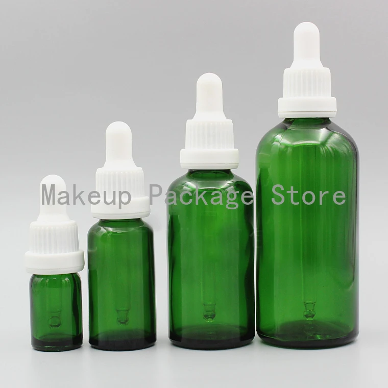 

2/10pcs 5ml 10ml 15ml 20ml 30ml 50ml 100ml Empty Transparent Green Glass Dropping Bottle with Silver Aluminum White Rubber Head
