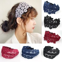 hollow flower lace broad brimmed headband girl solid color toothed headband fabric hairpin womens korean hair accessories