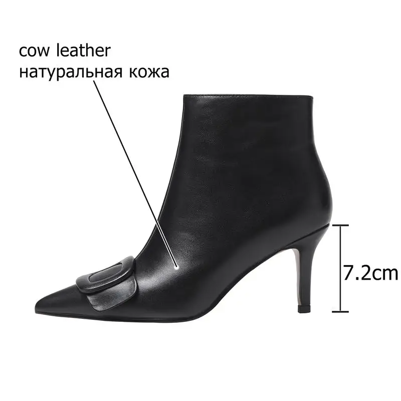 ALLBITEFO fashion buckle genuine leather high heels ankle boots for women quality winter snow | Обувь