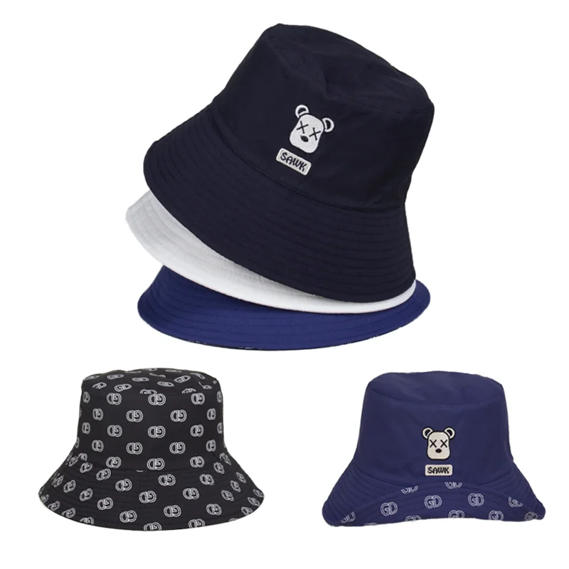 

Панама с вышивкой в стиле хип-хоп для мальчиков и девочек, двусторонняя мультяшная шапка с медведем, крутые шапки для рыбаков, головные убор...