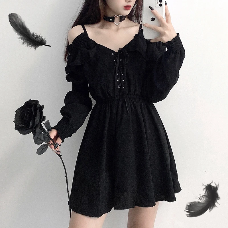 Женское платье demon girl оригинальное черное сексуальное с высокой талией длинным