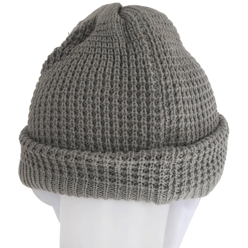 Мужская Вязаная Шапка-бини с напуском серого цвета для лета и зимы | Аксессуары
