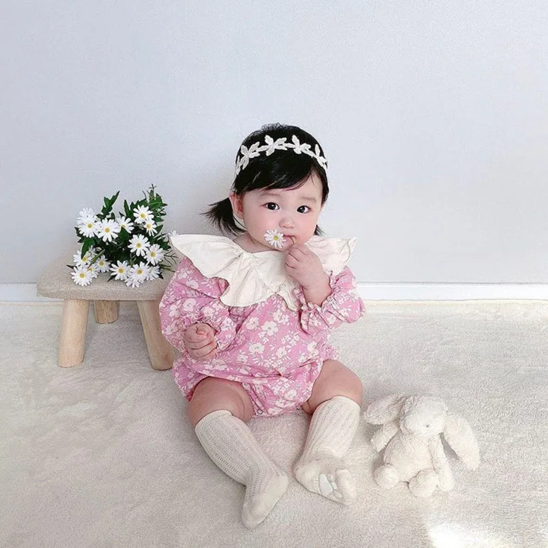 

MILANCEL 2021 Summer Baby Clothings Lace Collar Bodysuit Floral Cotton Girls Outfits Korean Bow Infant Outwears Casual Clothes
