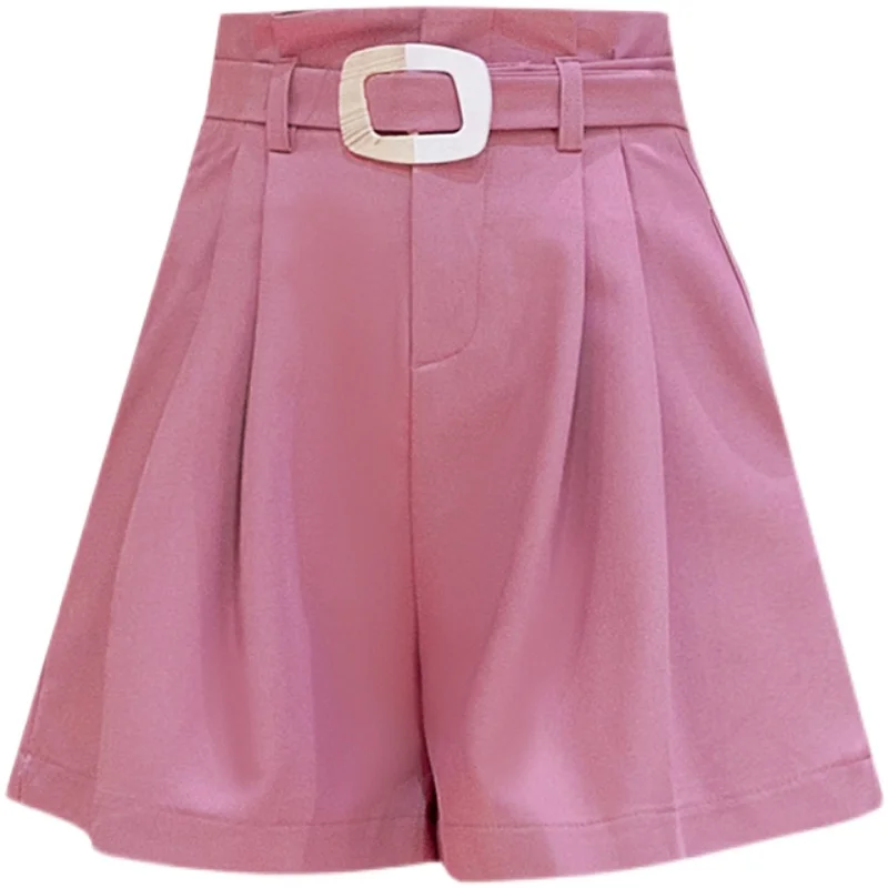 

White High Waist Women Shorts Summer Ruffled Belt Female Short Bottoms Fashion Wide Leg Loose Casual Shorts