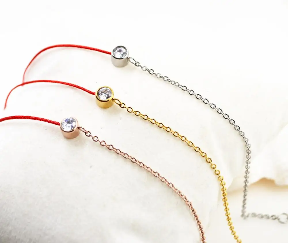 Женский браслет из красной веревки титановой стали цвета розового золота с