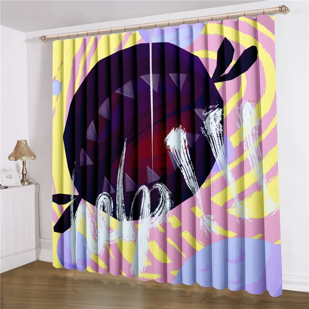 

2 Panels Shark Window Curtains Cartoon Animals Window Treatments 3D Print Interstellar Drifting Window Drapes Home Curtain