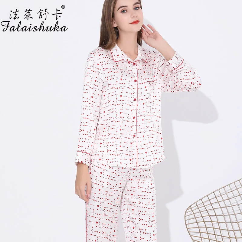100% Silk Homewears Pajamas Sets Women Red Sexy 2021 Summer Spring Female Home Wears Two Piece Pajamas Set Sleepwear