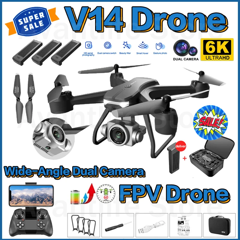 

V14 Дрон 4k Профессиональная HD широкоугольная камера 1080P Wi-Fi Fpv Дрон двойная камера высота поддерживающая камера для дрона Камера вертолет игр...