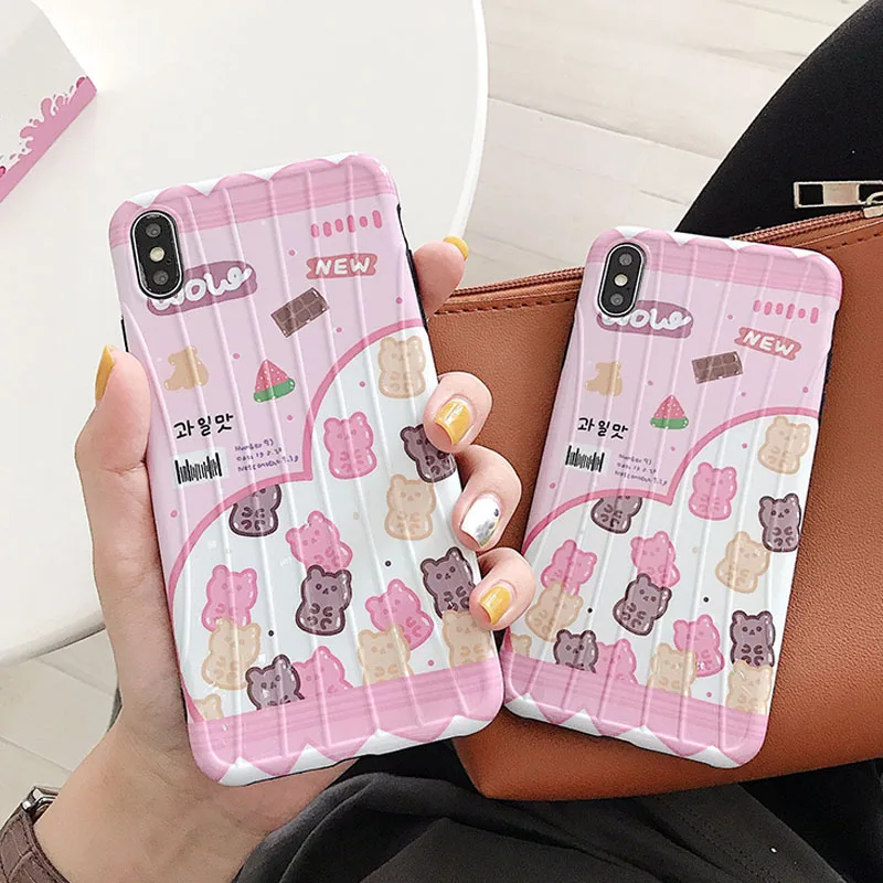Cute Candy Bear Pattern Phone Case for iPhone 6 6s 7 8 Plus X Xs XR Max TPU 3D Back Cover |