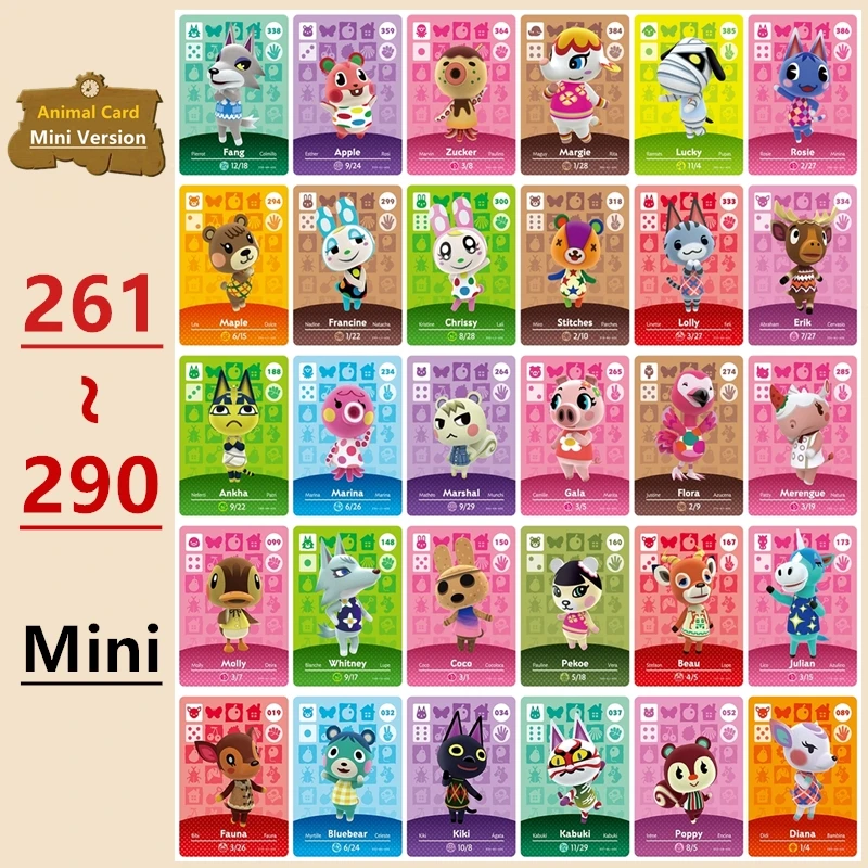 

Mini Card Animal Croxxing 261~290 Amxxbo Ntag215 Chip NFC Game Card For NS Switch Marshal Gala Merengue Flora Skye