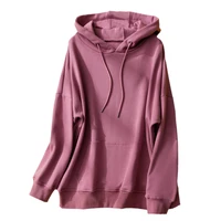 new korean style hooded sweater loose shoulder style womens black womens solid color mid length style spring and autumn