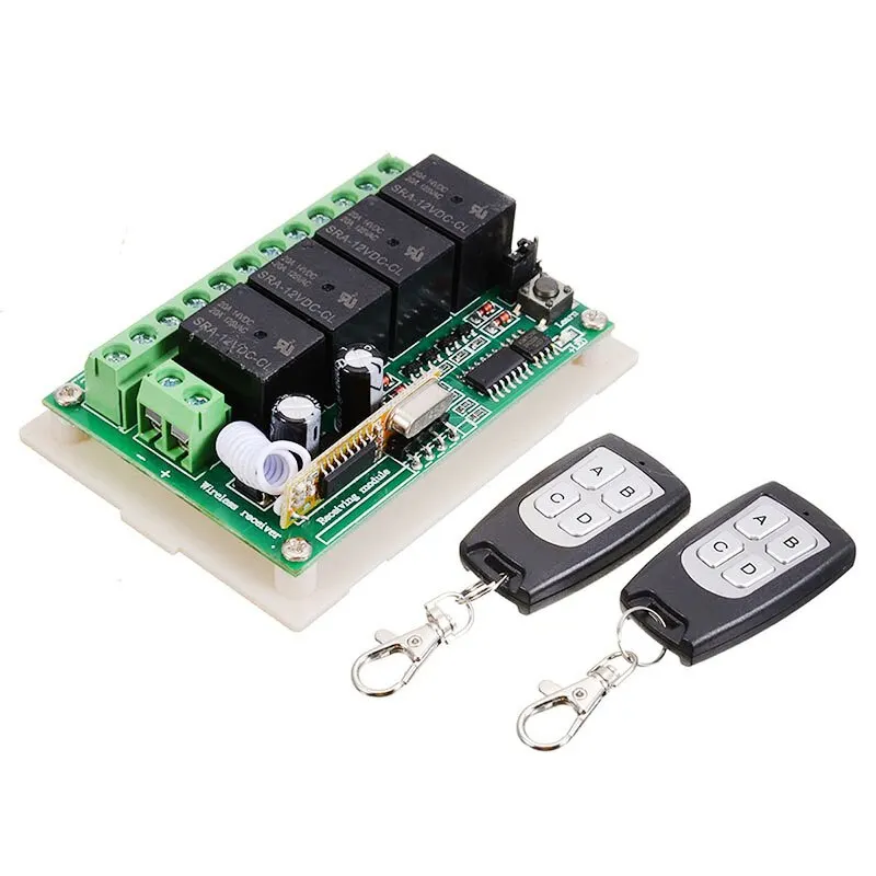433Mhz Wireless Remote Control Switch DC 12V 4CH Relay Receiver Module and 4-channel RF + 2pcs Transmitter | Электроника