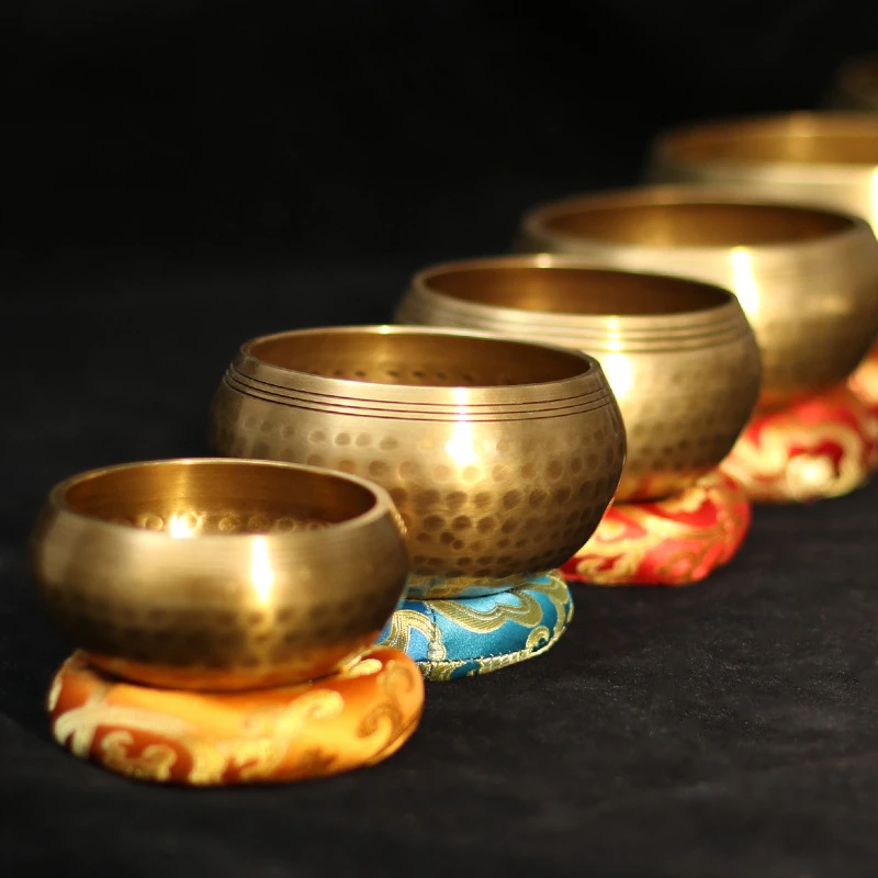 Cuenco de sonido de Buda tibetano hecho a mano, taz&oacute;n de Canto de meditaci&oacute;n de Yoga, artesan&iacute;a de Chime de lat&oacute;n, taz&oacute;n de canto tibetano de terapia musical-0