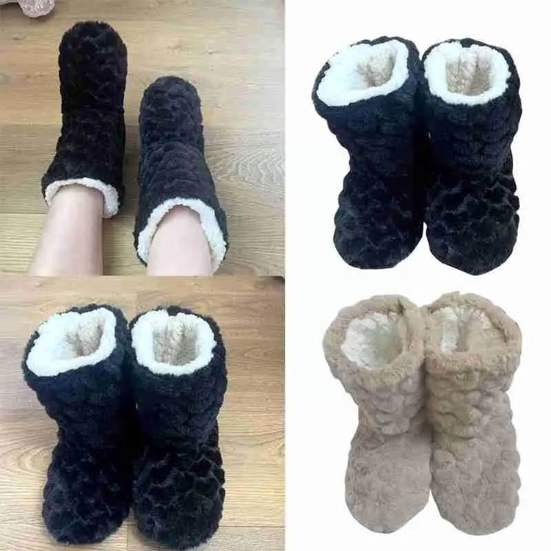 

1 Pair Thick Socks Slipper Warm Ultra-plush Anti-slip High Boots Floor Indoor Floor Long Winter N2l9